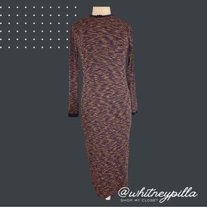 ASOS Multicolor Ribbed Knit Midi Dress Long Sleeve Bodycon Size 8